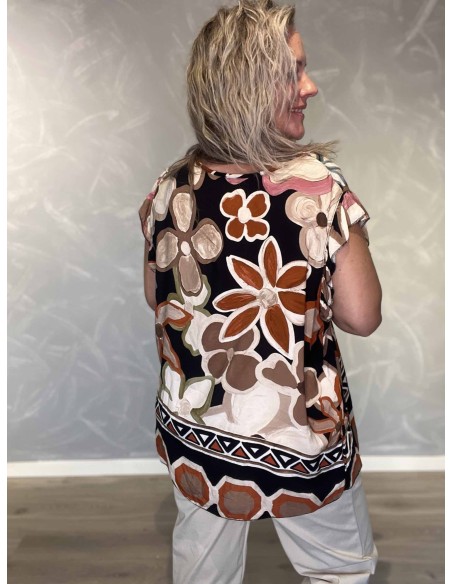 Bagside af sort og beige top til kvinder – TIPPY