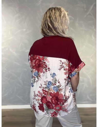Bagside af bordeaux bluse med blomsterprint til kvinder – TIPPY