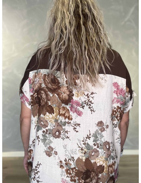 Bagside af brun bluse med blomsterprint til kvinder – TIPPY