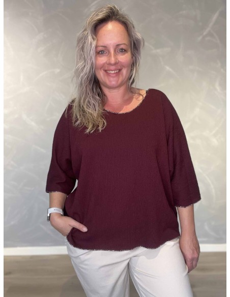 Bordeaux oversize bluse i viskose og elastan med sølvkanter – TIPPY Collection