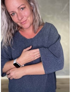 Jeansblå oversize bluse i viskose og elastan med sølvkanter – TIPPY Collection 2