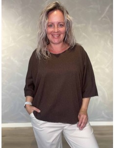 Brun oversize bluse i viskose og elastan med sølvkanter – TIPPY Collection