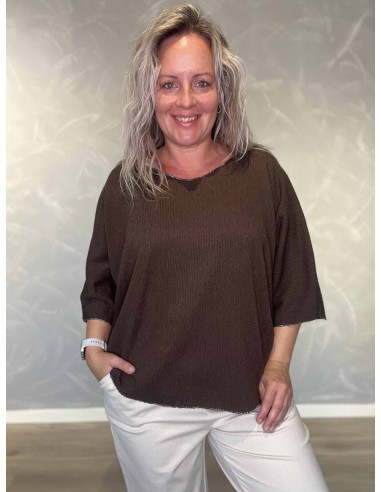 Brun oversize bluse i viskose og elastan med sølvkanter – TIPPY Collection