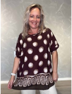 Bordeaux oversize tunika i viskose med cirkelprint og mønstret bort – TIPPY Collection