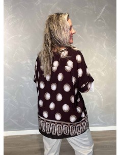 Bordeaux oversize tunika i viskose med cirkelprint og mønstret bort – TIPPY Collection 2