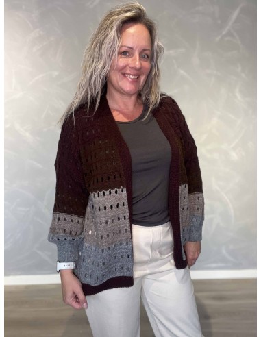 Bordeaux mix strikket cardigan i akryl, polyamid, lana og viskose med hulmønster – TIPPY Collection TIPPY