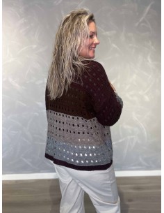Bordeaux mix strikket cardigan i akryl, polyamid, lana og viskose med hulmønster – TIPPY Collection TIPPY 2