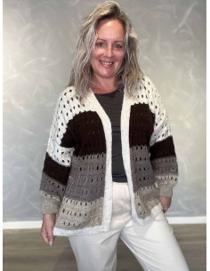 Off white mix strikket cardigan i akryl, polyamid, lana og viskose med hulmønster – TIPPY Collection TIPPY