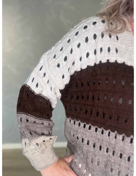 Off white mix cardigan med hulmønster | TIPPY