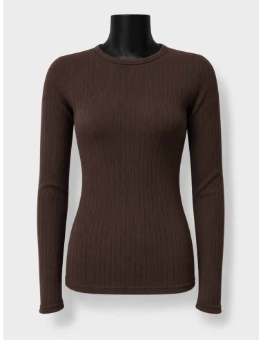 Langærmet Rib Bluse i Nougat | 100% Bomuld | TIPPY