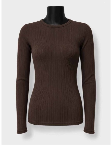Langærmet Rib Bluse i Nougat | 100% Bomuld | TIPPY