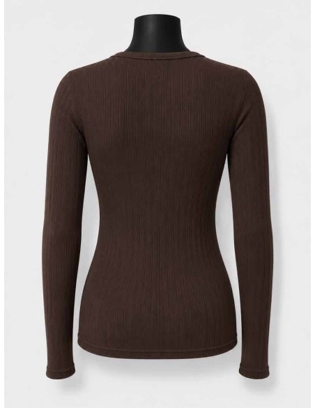 Langærmet Rib Bluse i Nougat | 100% Bomuld | TIPPY