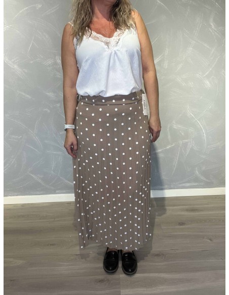 Beige plissénederdel i polyester, viskose og elastan med prikker – TIPPY Italian Select