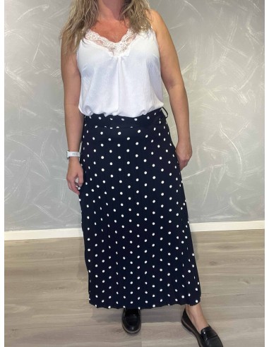 Navy plissénederdel i polyester, viskose og elastan med prikker – TIPPY Italian Select”