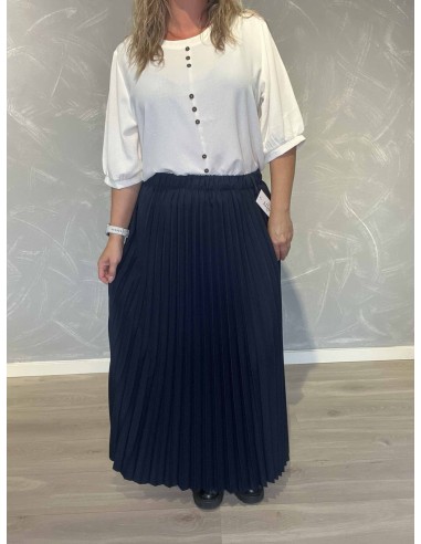 Navy plissénederdel i viskose, polyester og elastan med elastisk talje – TIPPY Italian Select
