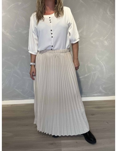 Sandfarvet plissénederdel i viskose, polyester og elastan med elastisk talje – TIPPY Italian Select