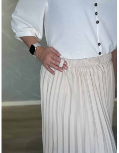 Sandfarvet plissénederdel i viskose, polyester og elastan med elastisk talje – TIPPY Italian Select 2