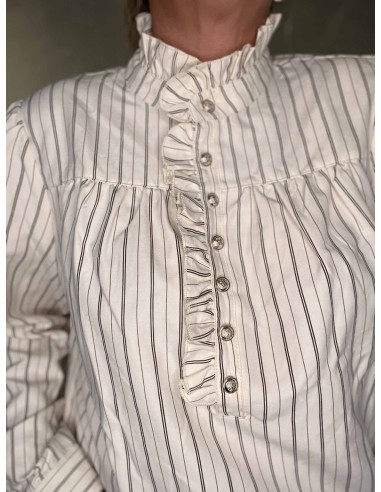 Nærbillede af flæser på polyester skjortebluse – TIPPY