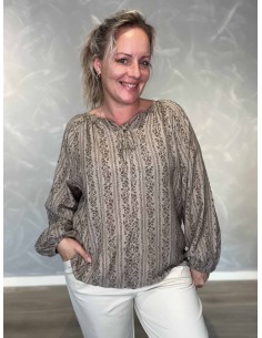 Taupe bluse i polyester og viskose med bindebånd – Design by TIPPY