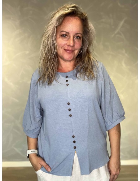 Antik blå bluse med tre sæt knapper | TIPPY