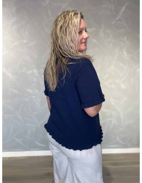 Bagside af navy strikbluse til kvinder – TIPPY