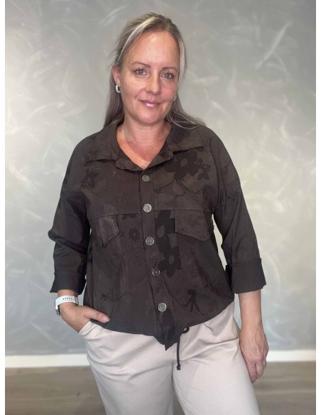 Brun utilityjakke i viskose, polyester og elastan med blomsterprint – TIPPY Collection
