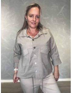 Lys grå utilityjakke i viskose, polyester og elastan med snøre – TIPPY Collection