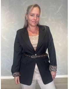 Sort blazer i vævet materiale med leopardbælte – TIPPY Italian Select
