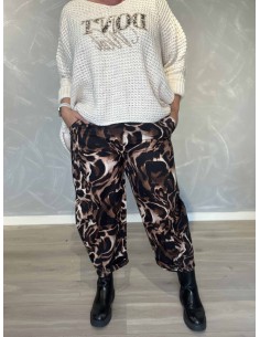 Leopard baggybukser i bomuld og elastan med justerbare ankeldetaljer – TIPPY Italian Select