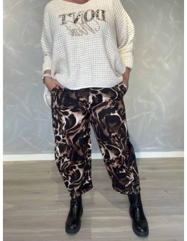 Leopard baggybukser i bomuld og elastan med justerbare ankeldetaljer – TIPPY Italian Select