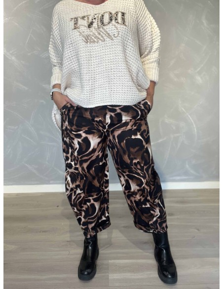 Leopard baggybukser i bomuld og elastan med justerbare ankeldetaljer – TIPPY Italian Select