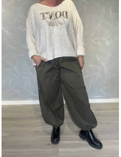 Grønne baggybukser i 100% polyester med sorte sidestriber – TIPPY Italian Select