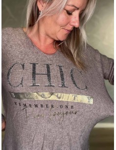 Beige strikbluse i viskose, nylon og PBT med CHIC-tekst – TIPPY Italian Select 2