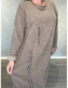 Beige fløjlskjole i polyester, viskose og elastan med lynlåsdetaljer – TIPPY Italian Select 2