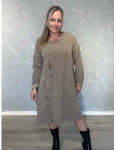 Beige fløjlskjole i polyester, viskose og elastan med lynlåsdetaljer – TIPPY Italian Select