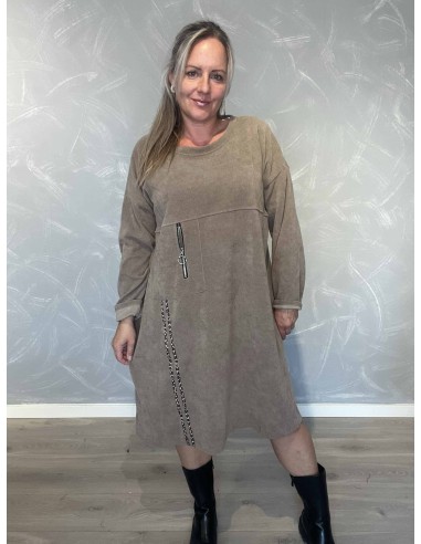 Beige fløjlskjole i polyester, viskose og elastan med lynlåsdetaljer – TIPPY Italian Select