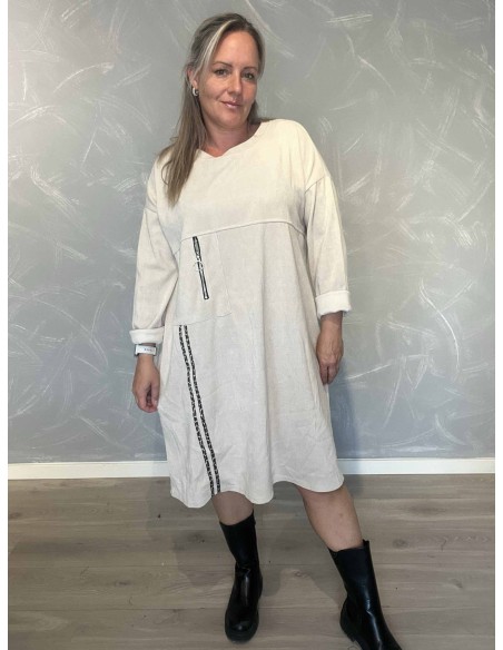Sand fløjlskjole i polyester, viskose og elastan med lynlåsdetaljer – TIPPY Italian Select