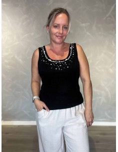 Sort striktop i viskose og polyester med similisten – TIPPY Italian Select