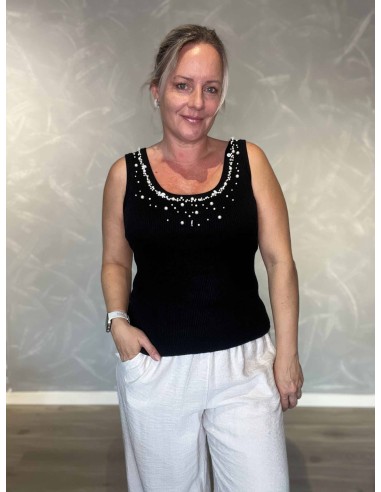 Sort striktop i viskose og polyester med similisten – TIPPY Italian Select