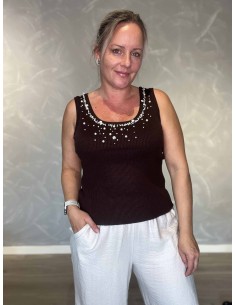 Brun striktop i viskose og polyester med similisten – TIPPY Italian Select