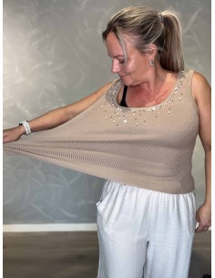 Beige striktop i viskose og polyester med similisten – TIPPY Italian Select 2