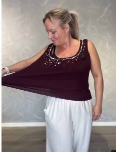 Bordeaux striktop i viskose og polyester med similisten – TIPPY Italian Select 2