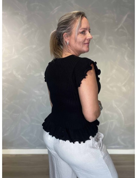 Bagside af sort ribstrikket top til kvinder – TIPPY