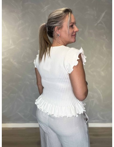 Bagside af hvid ribstrikket top til kvinder – TIPPY