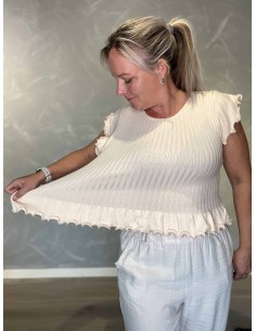 Sand ribtop i viskose, polyester og polyamid med flæsekanter – TIPPY Italian Select 2