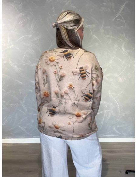 Bagside af beige strikbluse til kvinder – TIPPY