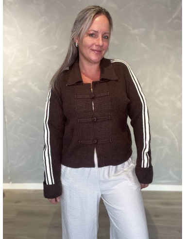 Brun strikcardigan i akryl, polyester og polyamid med sorte ærmestriber – TIPPY Italian Select