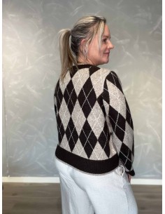Brun strikcardigan i polyester, akryl og uld med harlekinmønster – TIPPY Italian Select 2
