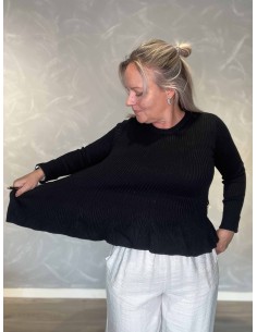 Sort ribbluse i viskose, polyester og elastan med bælte – TIPPY Italian Select 2