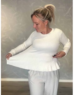Hvid ribbluse i viskose, polyester og elastan med bælte – TIPPY Italian Select 2